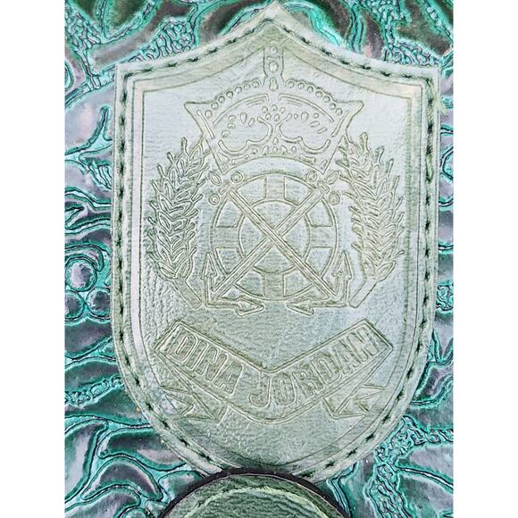 Dina Jordan Tooled Leather Shoulder Bag Sea Green Floral Metal Hardware VTG - Picture 8 of 8